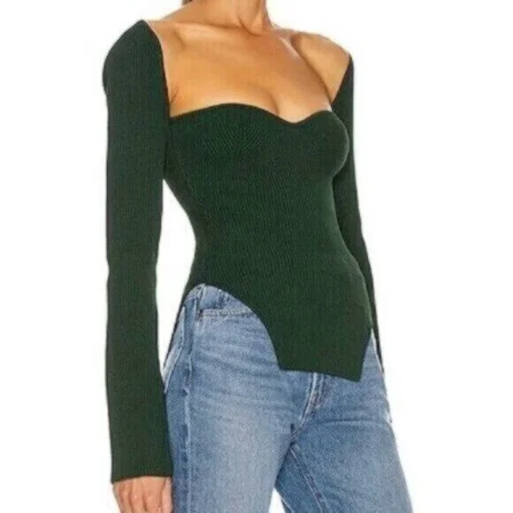 KHAITE Maddy Emerald Green Ribbed Knit Bustier Sweetheart Neckline Top Size M - Picture 2 of 13